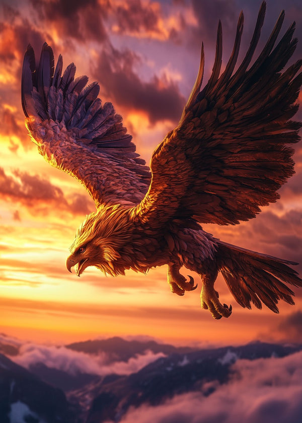 Eagle soaring at sunset