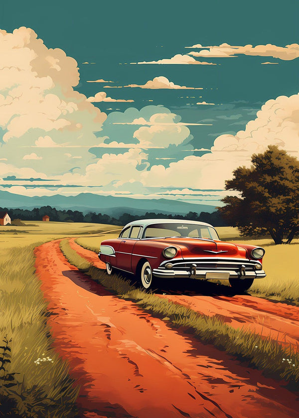 Vintage Car on a Tranquil Country Road