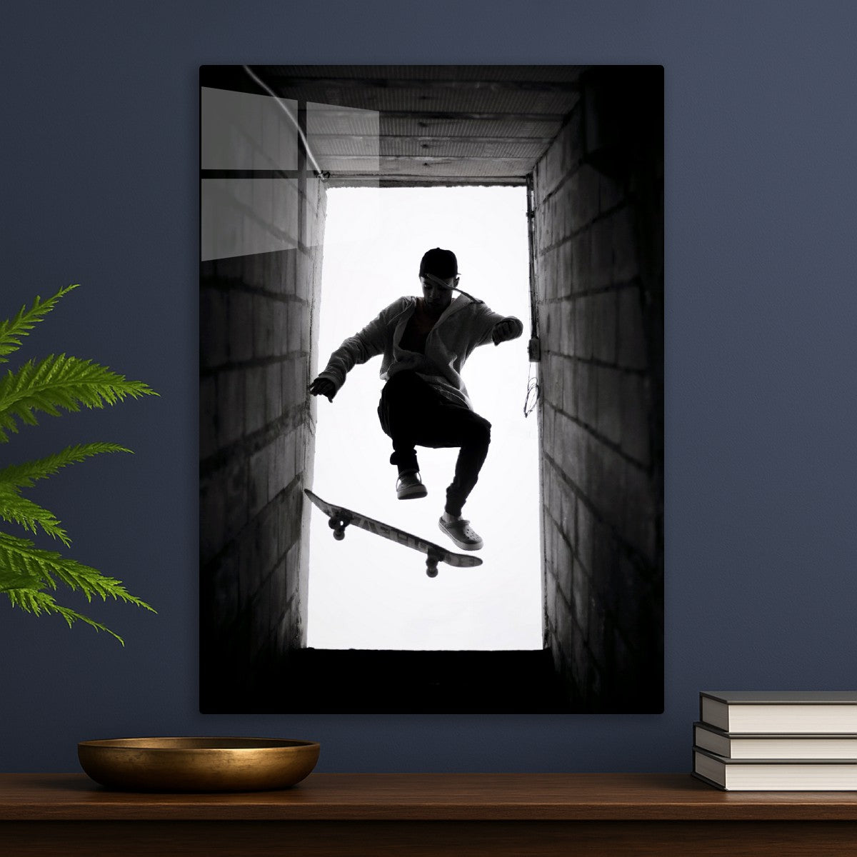 Skateboarder Silhouette in Doorframe