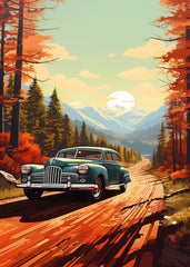 Autumn Drive - Vintage Car on a Scenic Mountain Road 10001