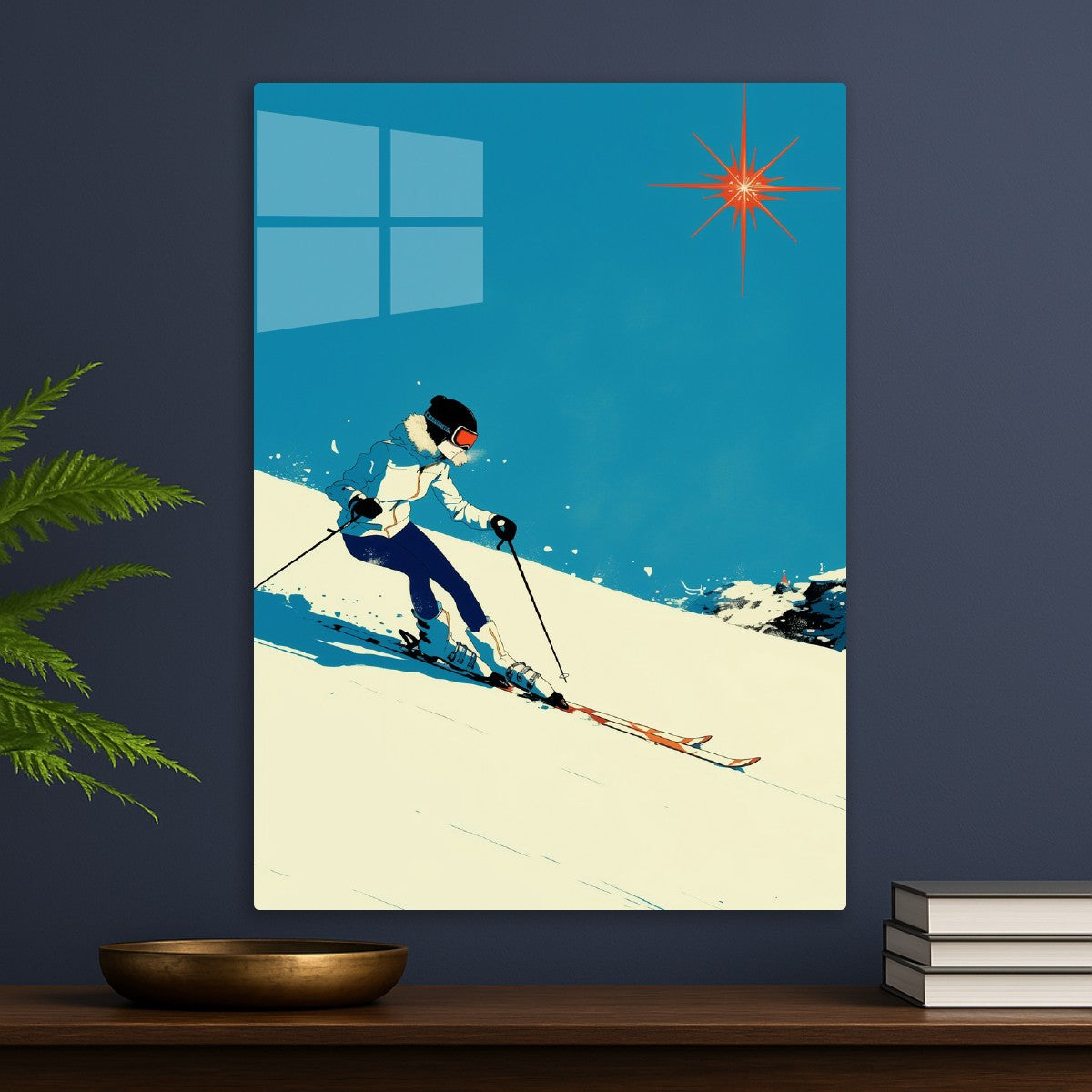 Skiing Through Sunlit Snow