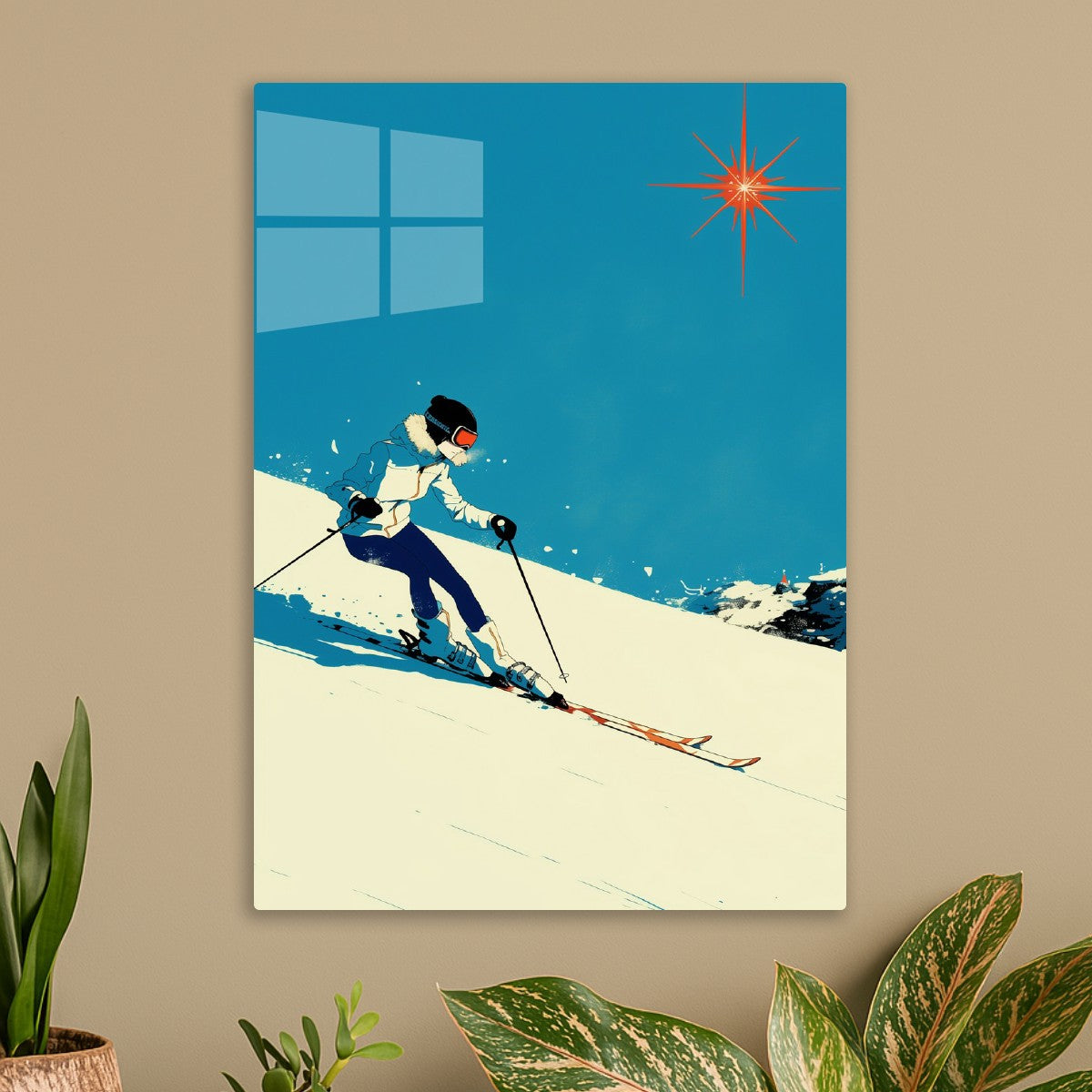 Skiing Through Sunlit Snow