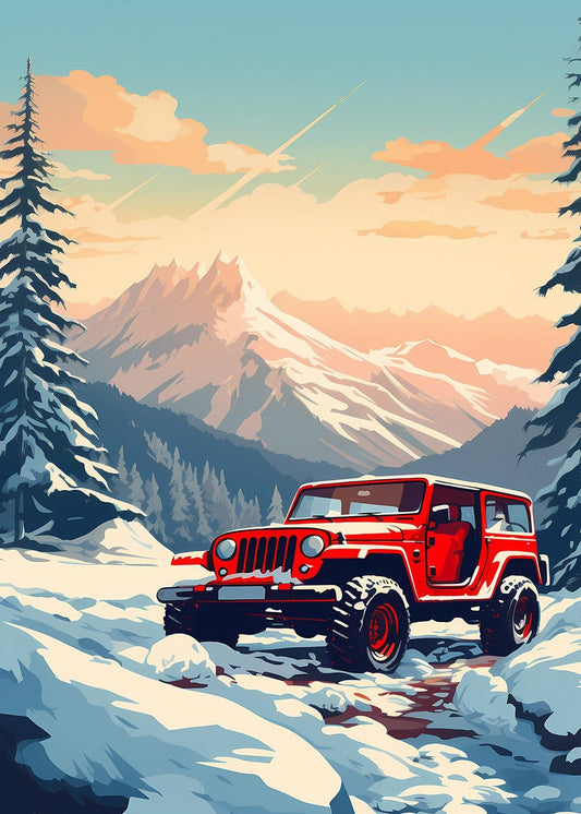 Snowy Adventure - Jeep on a Mountain Trail 10006