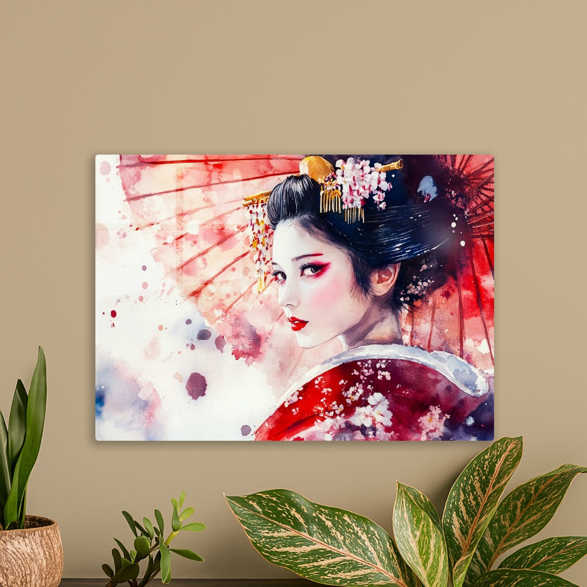 Japanese Geisha in Ink Wash