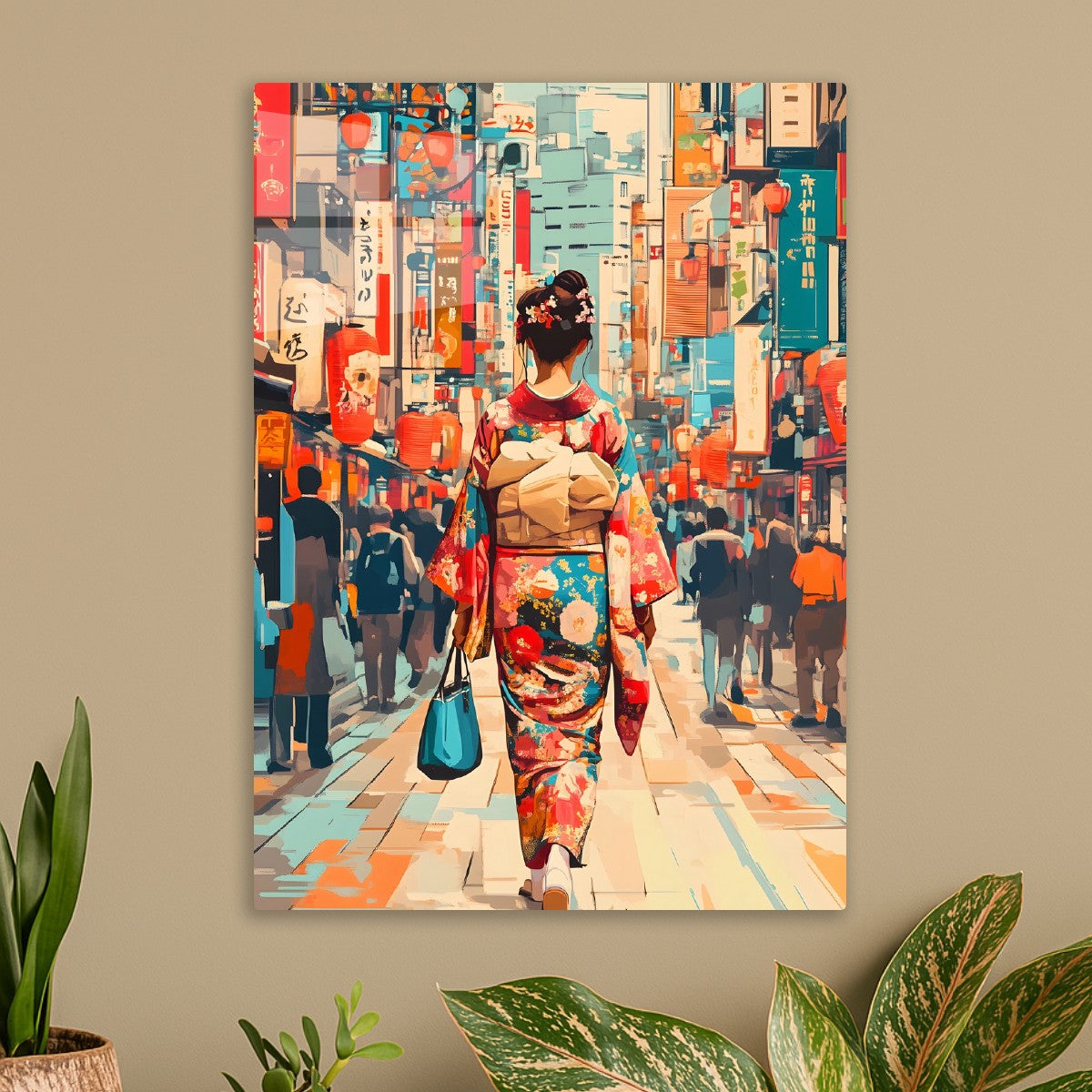 Woman in Kimono on City Street