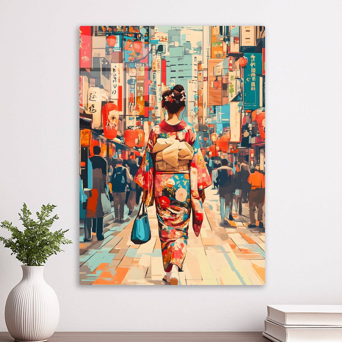 Woman in Kimono on City Street
