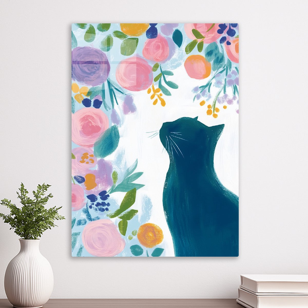 Floral Black Cat