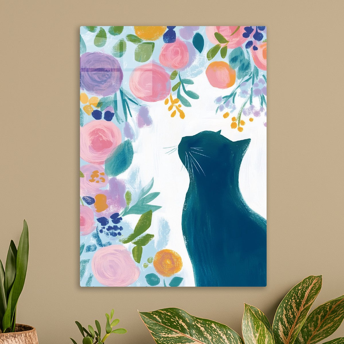 Floral Black Cat