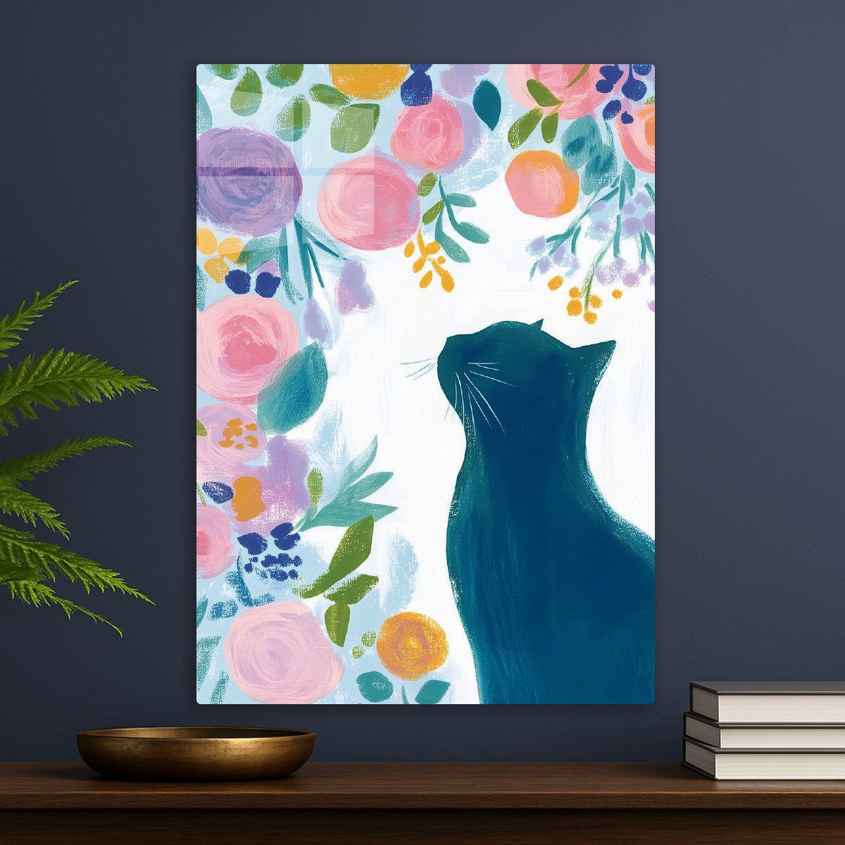 Floral Black Cat