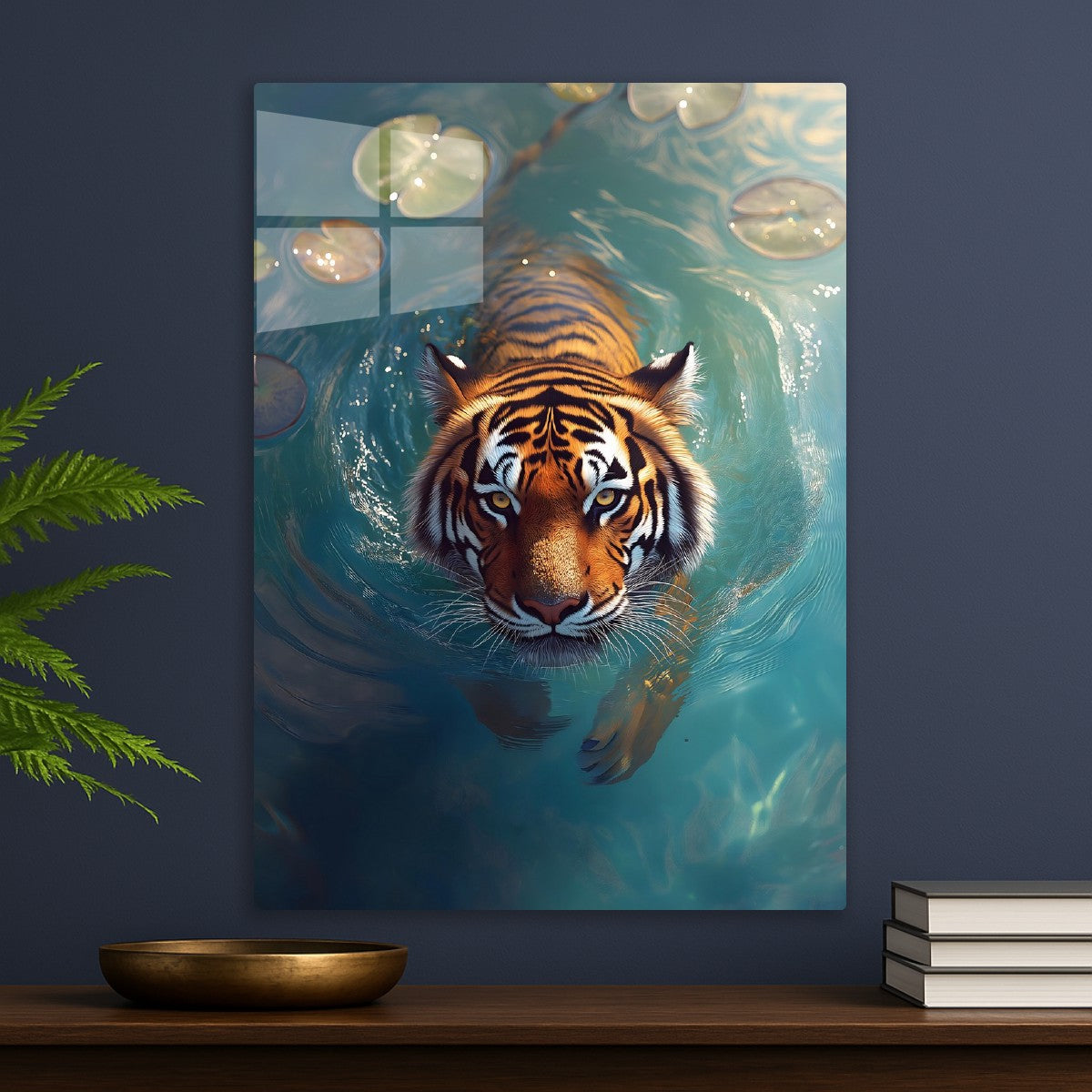 A fierce tiger swimming