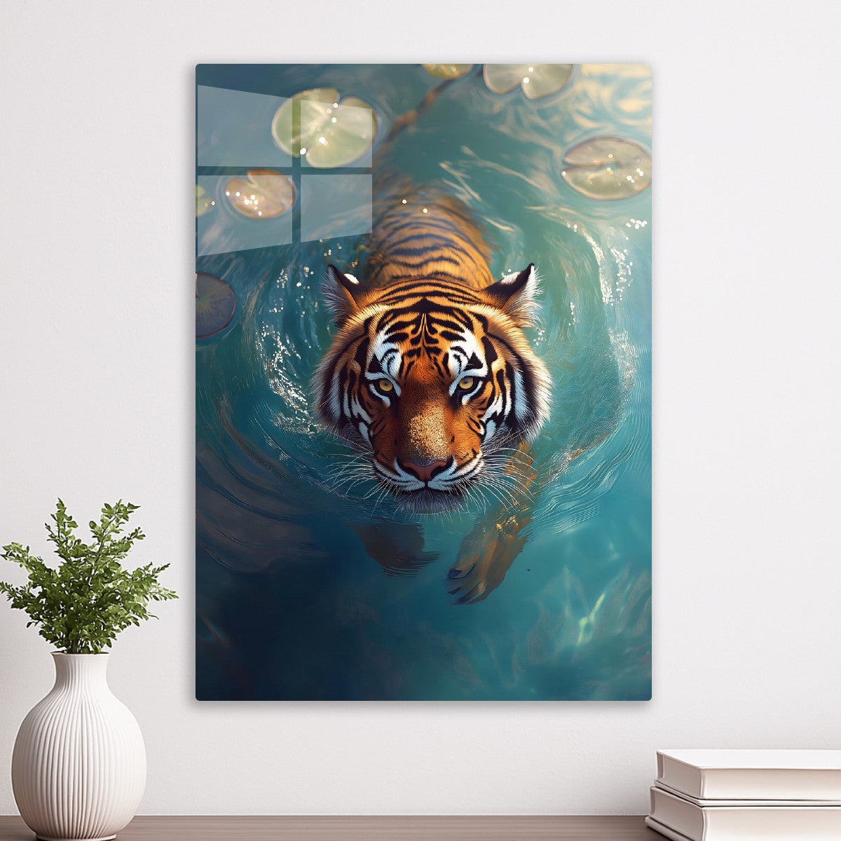 A fierce tiger swimming