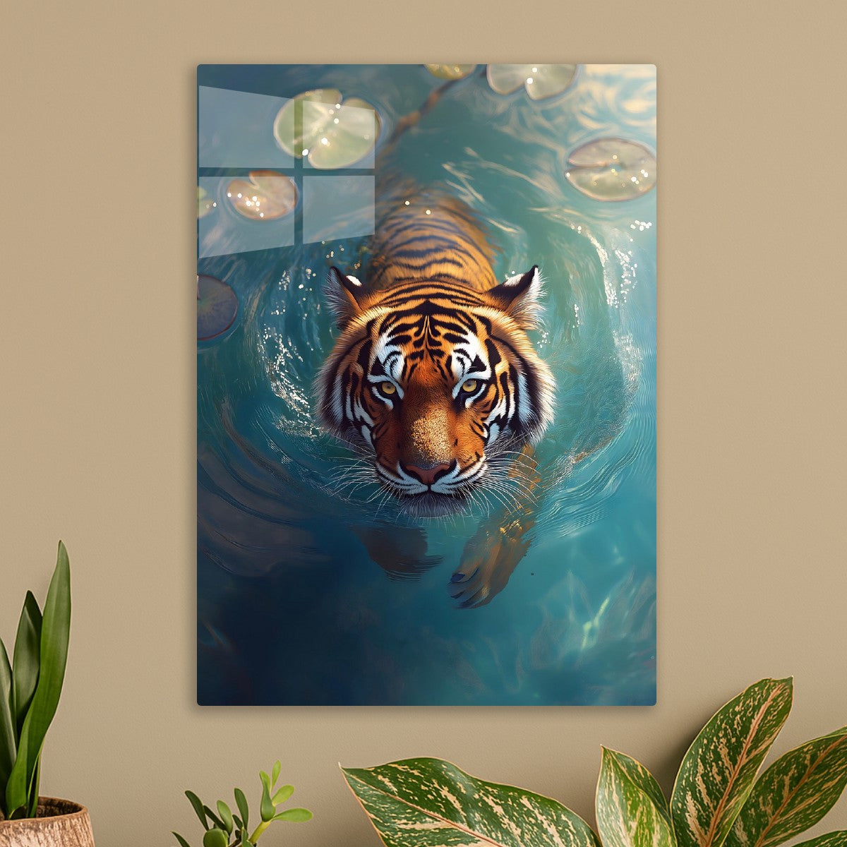 A fierce tiger swimming