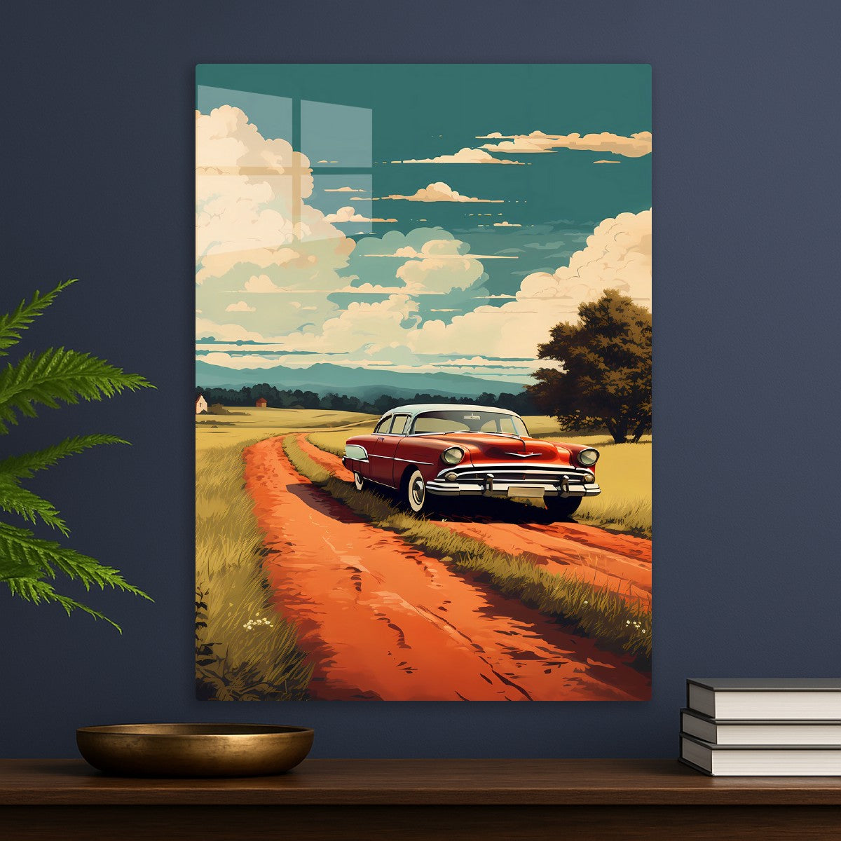 Vintage Car on a Tranquil Country Road
