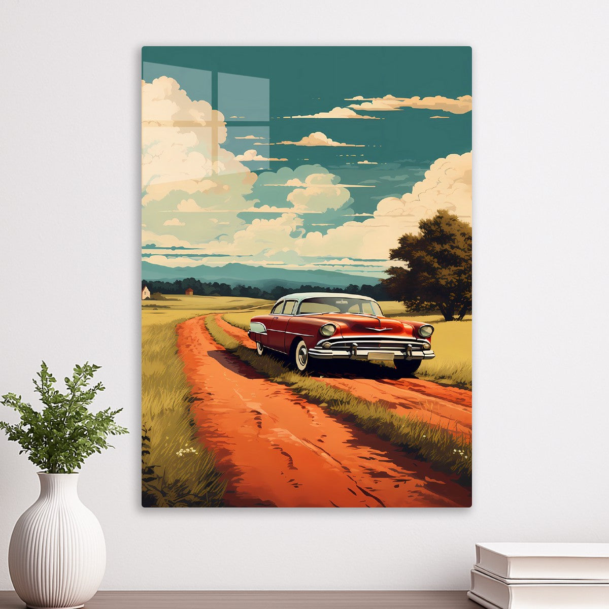 Vintage Car on a Tranquil Country Road