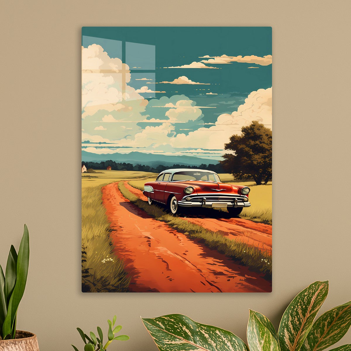 Vintage Car on a Tranquil Country Road