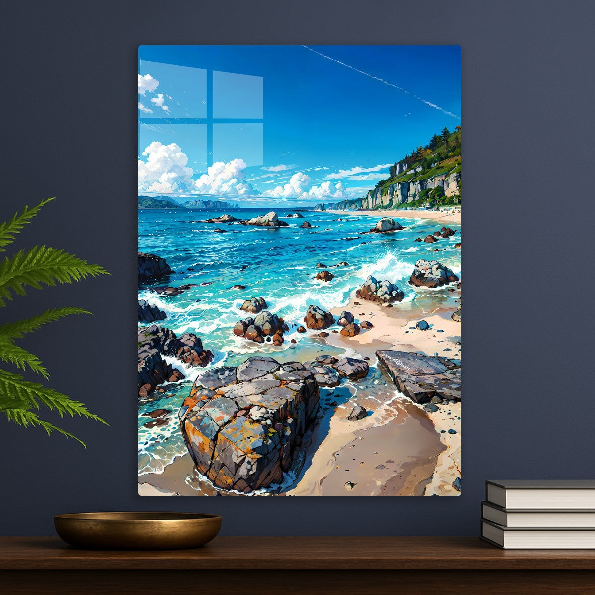 coastal scene clear blue sky