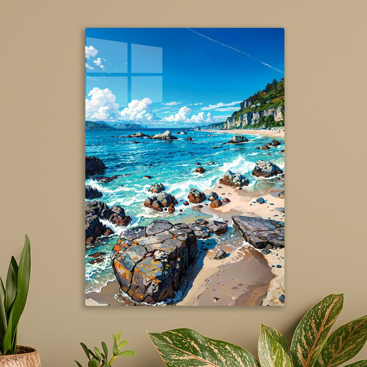 coastal scene clear blue sky