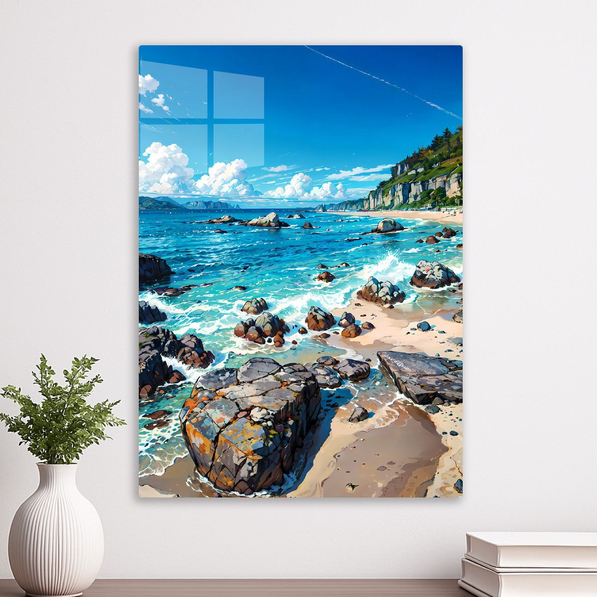 coastal scene clear blue sky