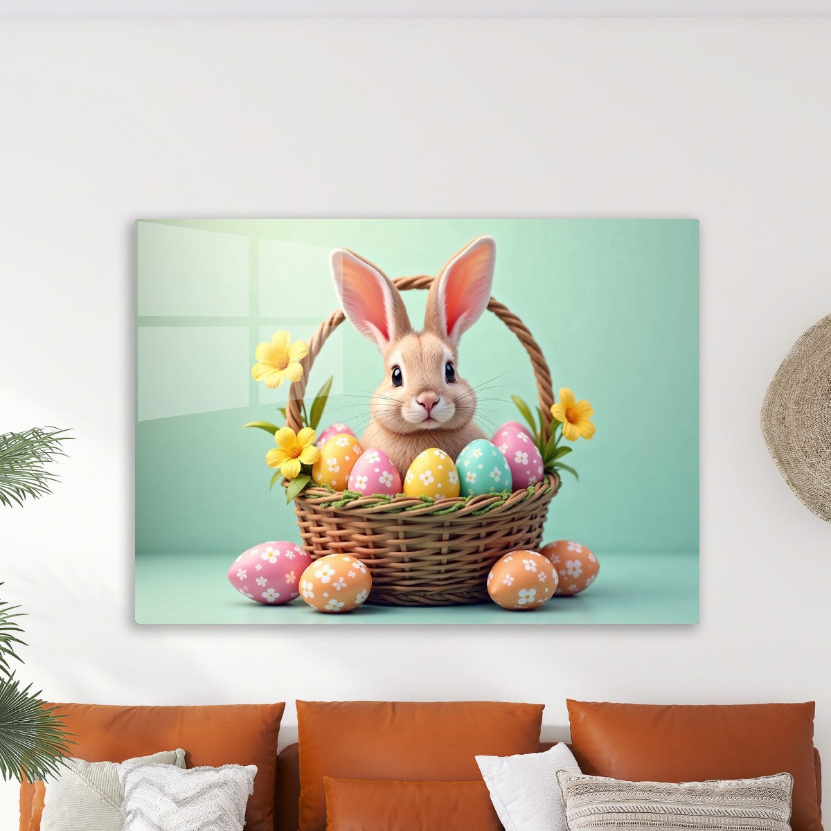 Bunny on Easter Eggs Basket