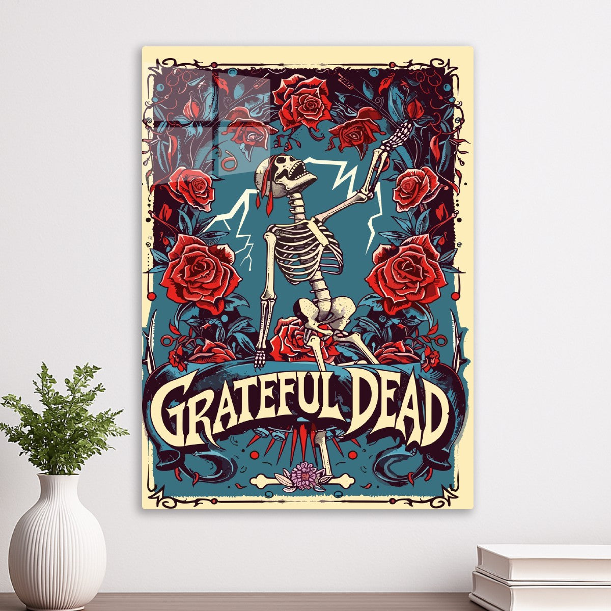 Grateful Dead Skull Red Roses