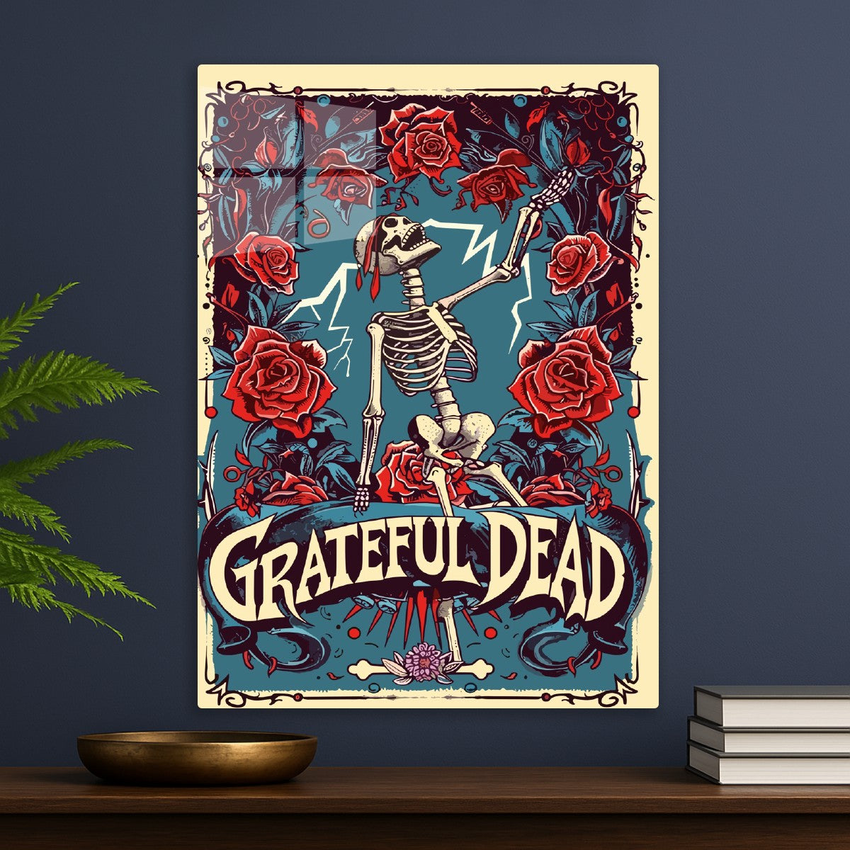 Grateful Dead Skull Red Roses