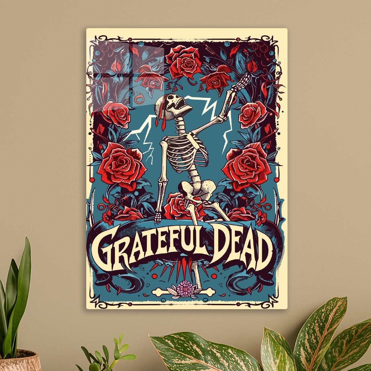 Grateful Dead Skull Red Roses