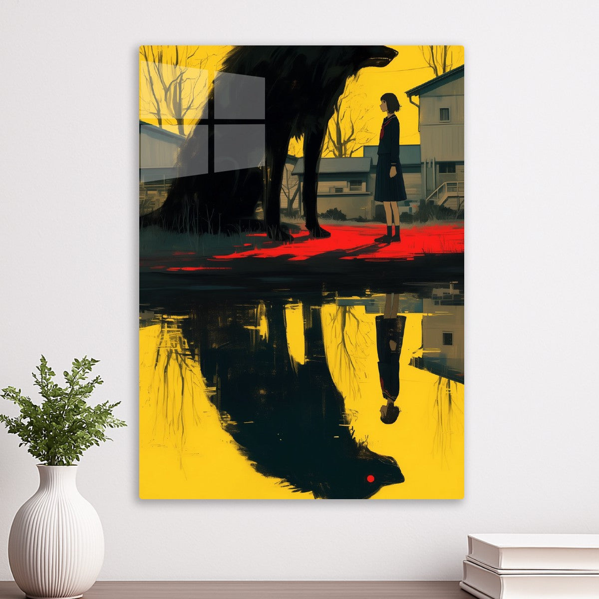 Girl and Giant Wolf Reflection