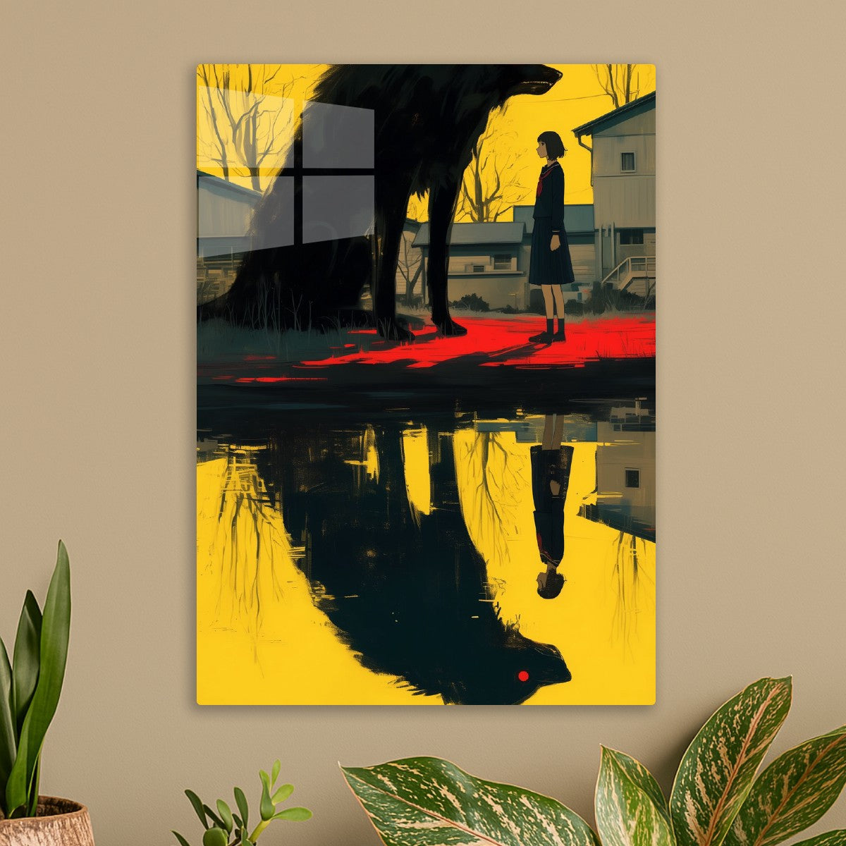 Girl and Giant Wolf Reflection