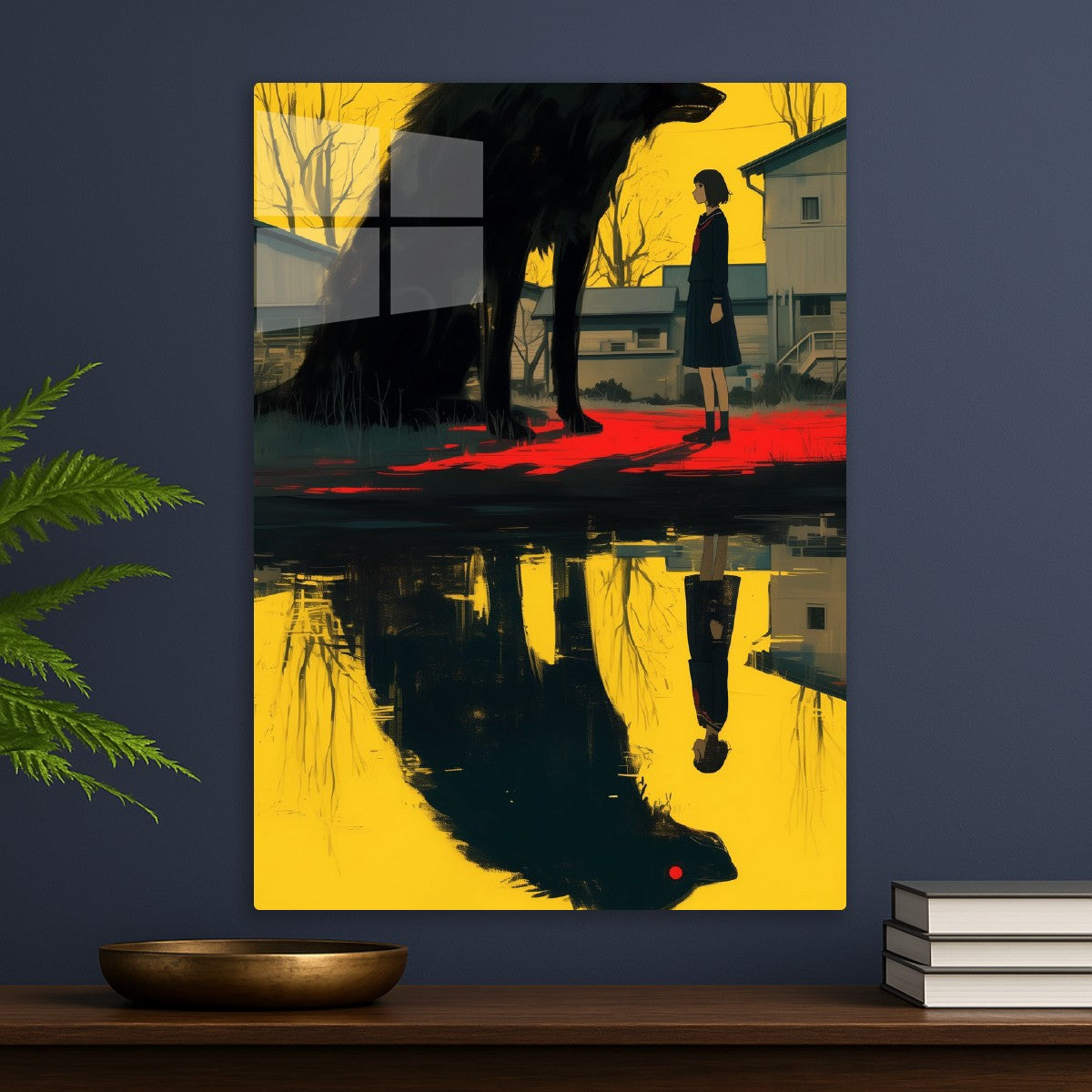 Girl and Giant Wolf Reflection