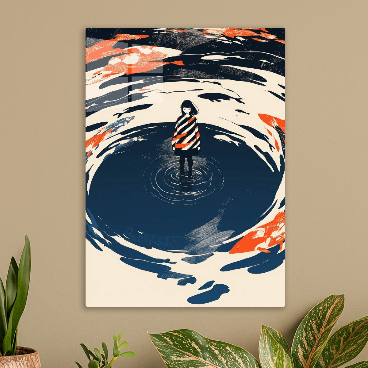 Girl in Water with Koi Fish