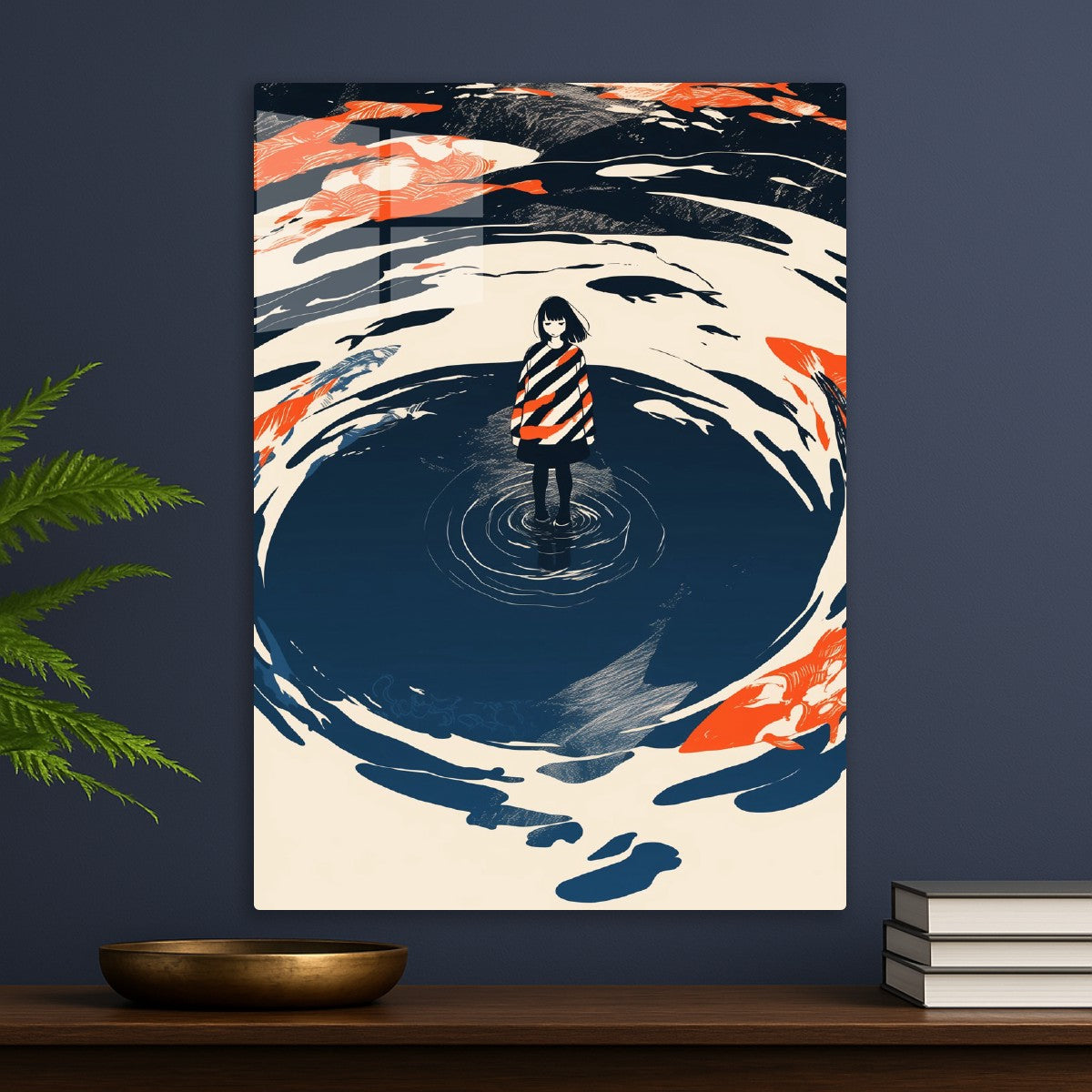 Girl in Water with Koi Fish