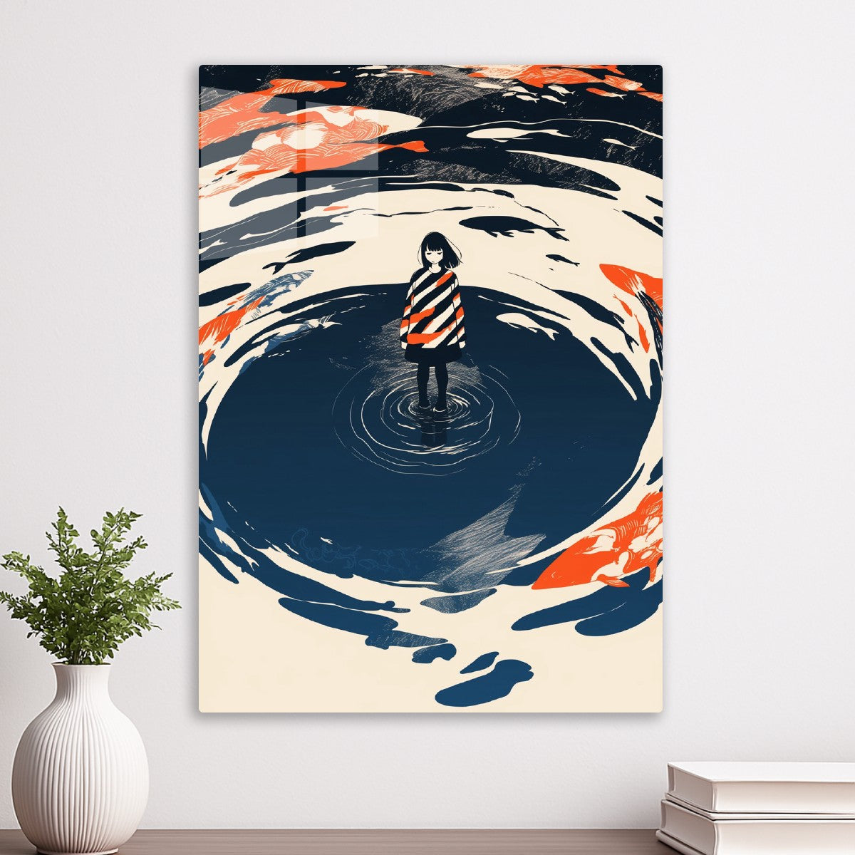 Girl in Water with Koi Fish