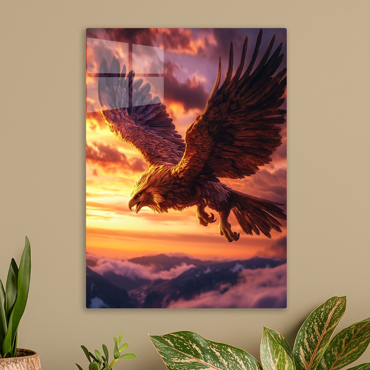 Eagle soaring at sunset