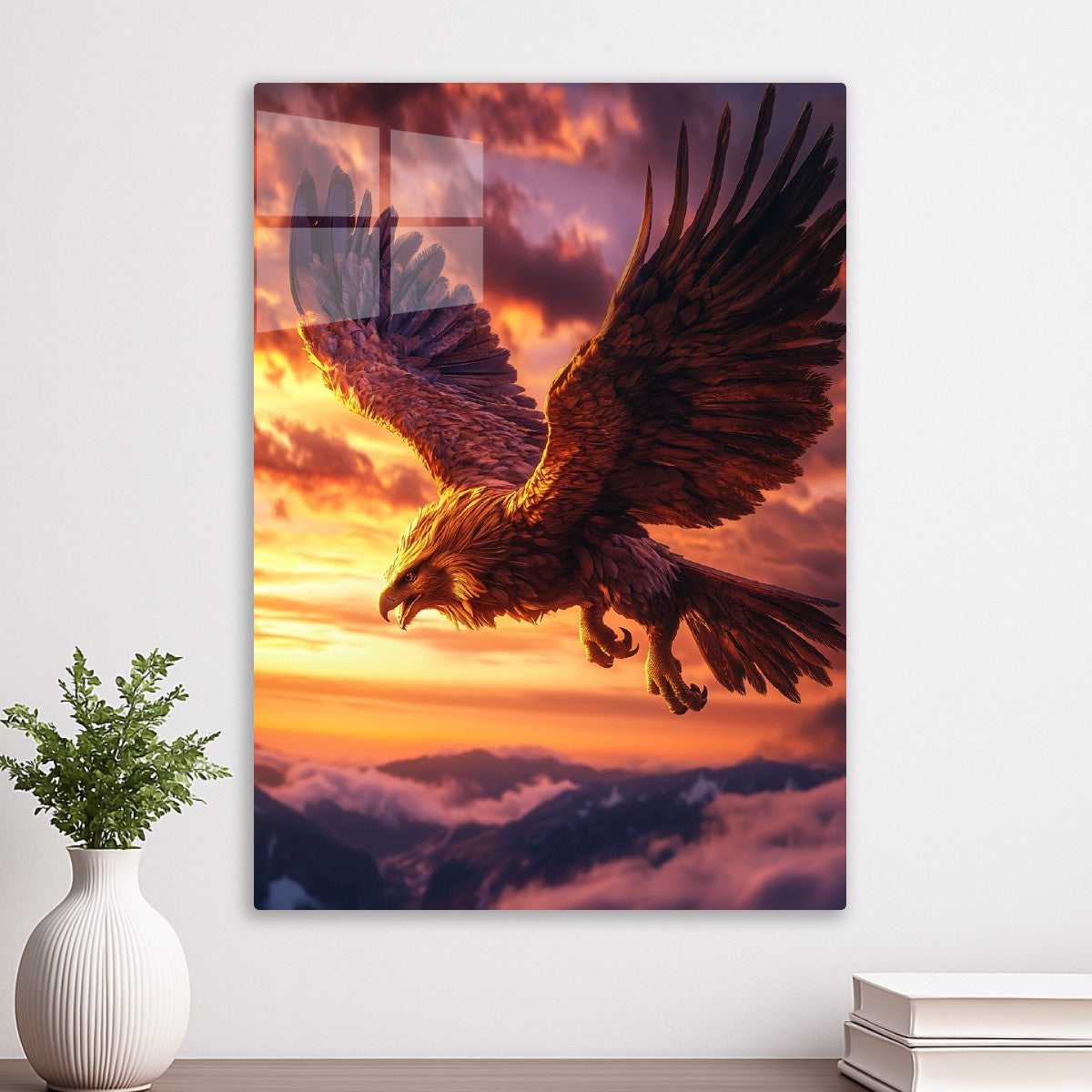 Eagle soaring at sunset