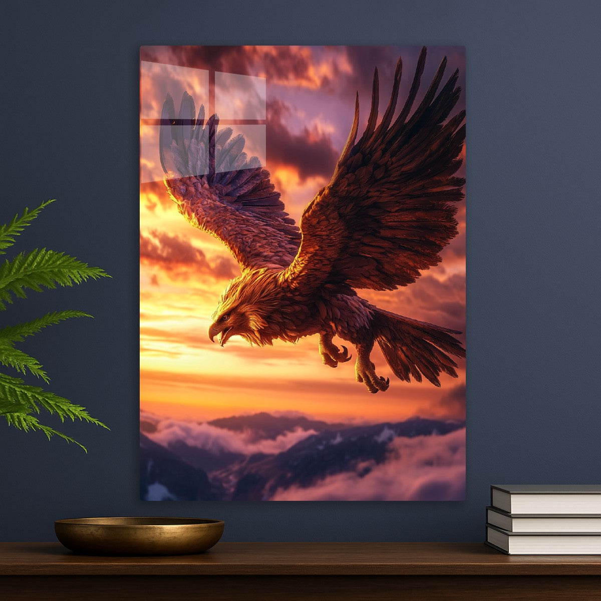 Eagle soaring at sunset