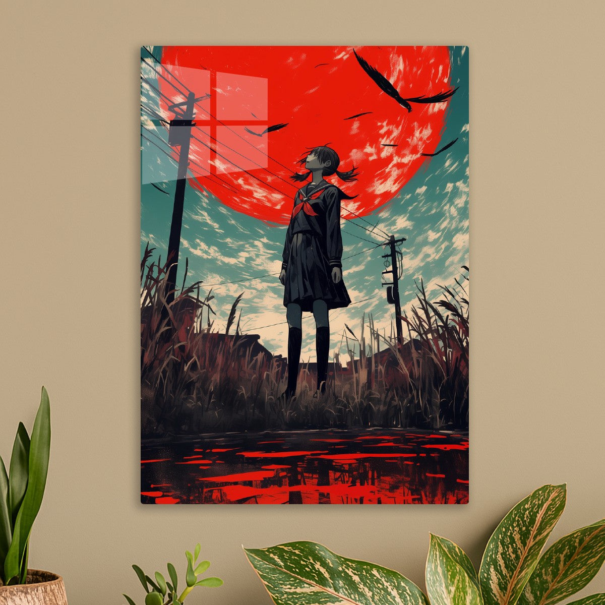 Anime Girl Under Red Sun