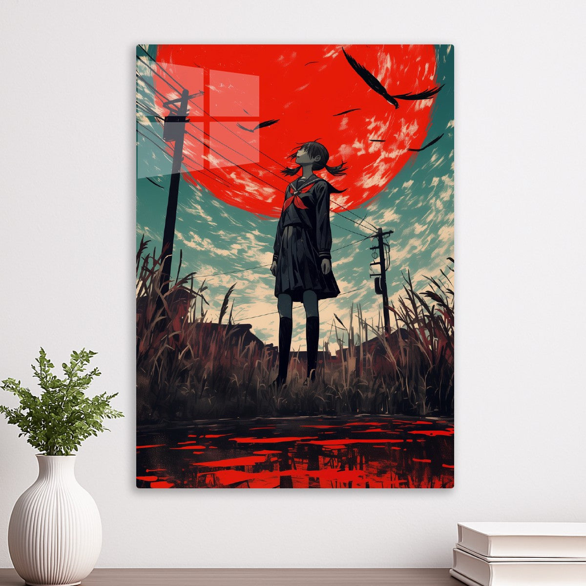 Anime Girl Under Red Sun