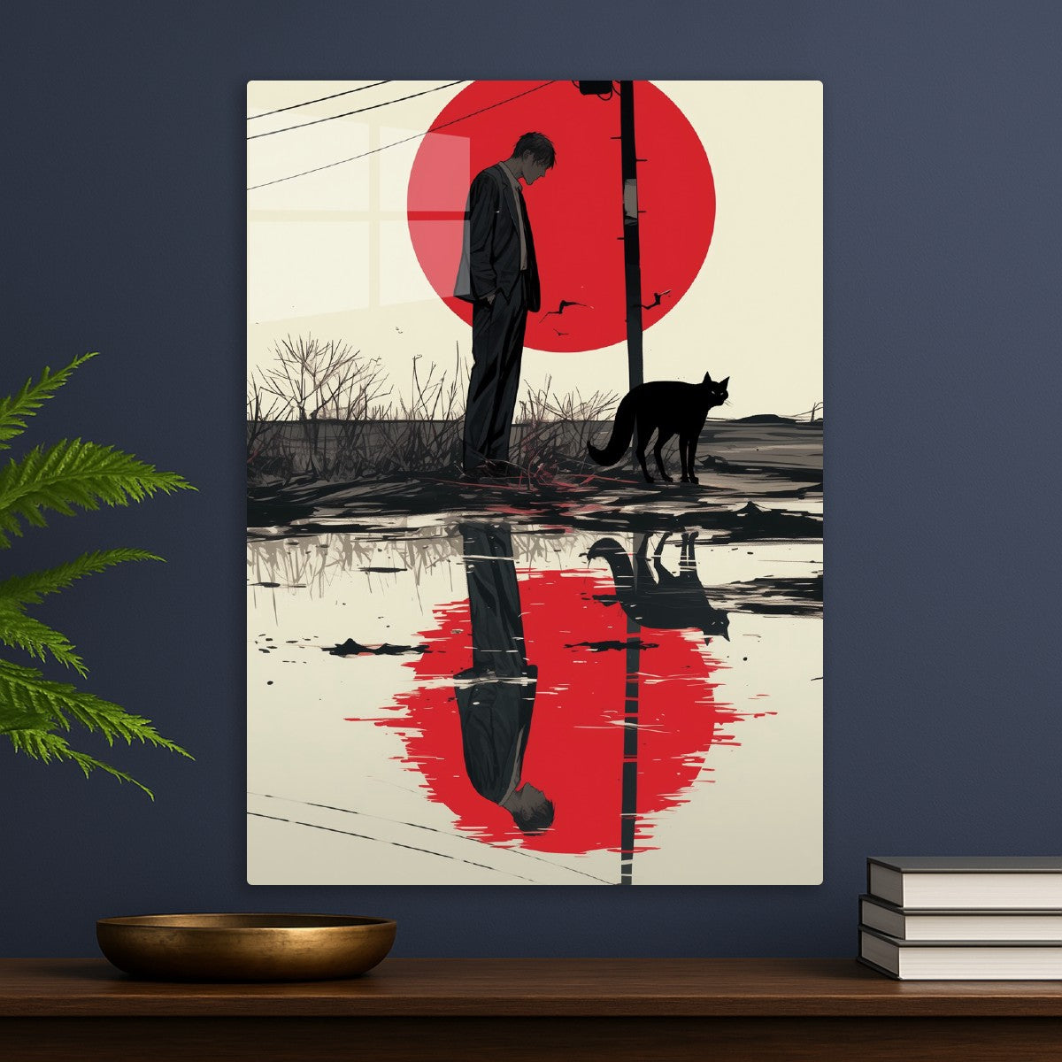 Man, Cat, and Reflection