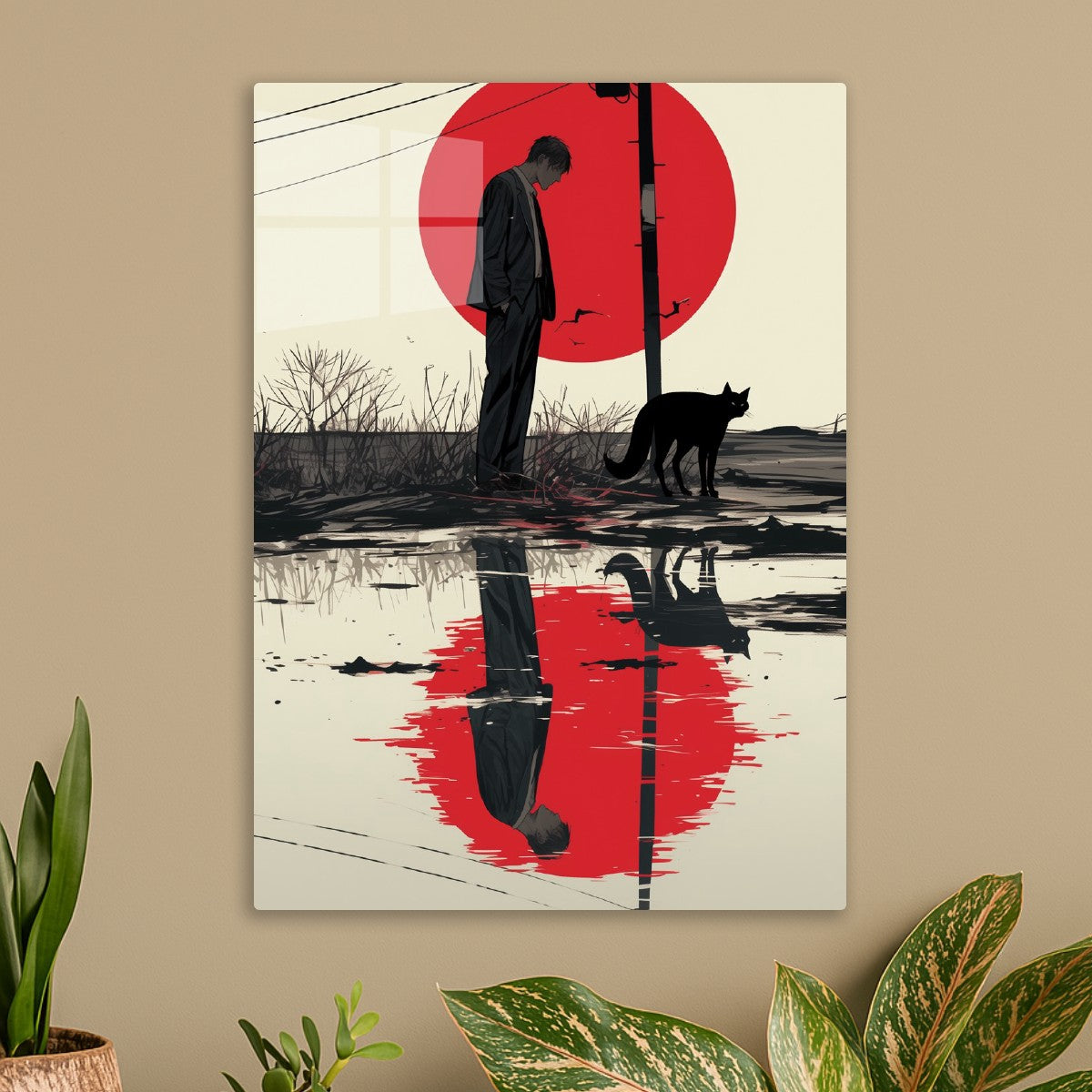 Man, Cat, and Reflection