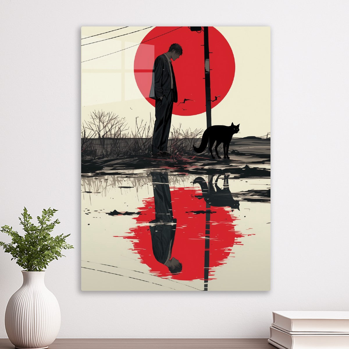 Man, Cat, and Reflection