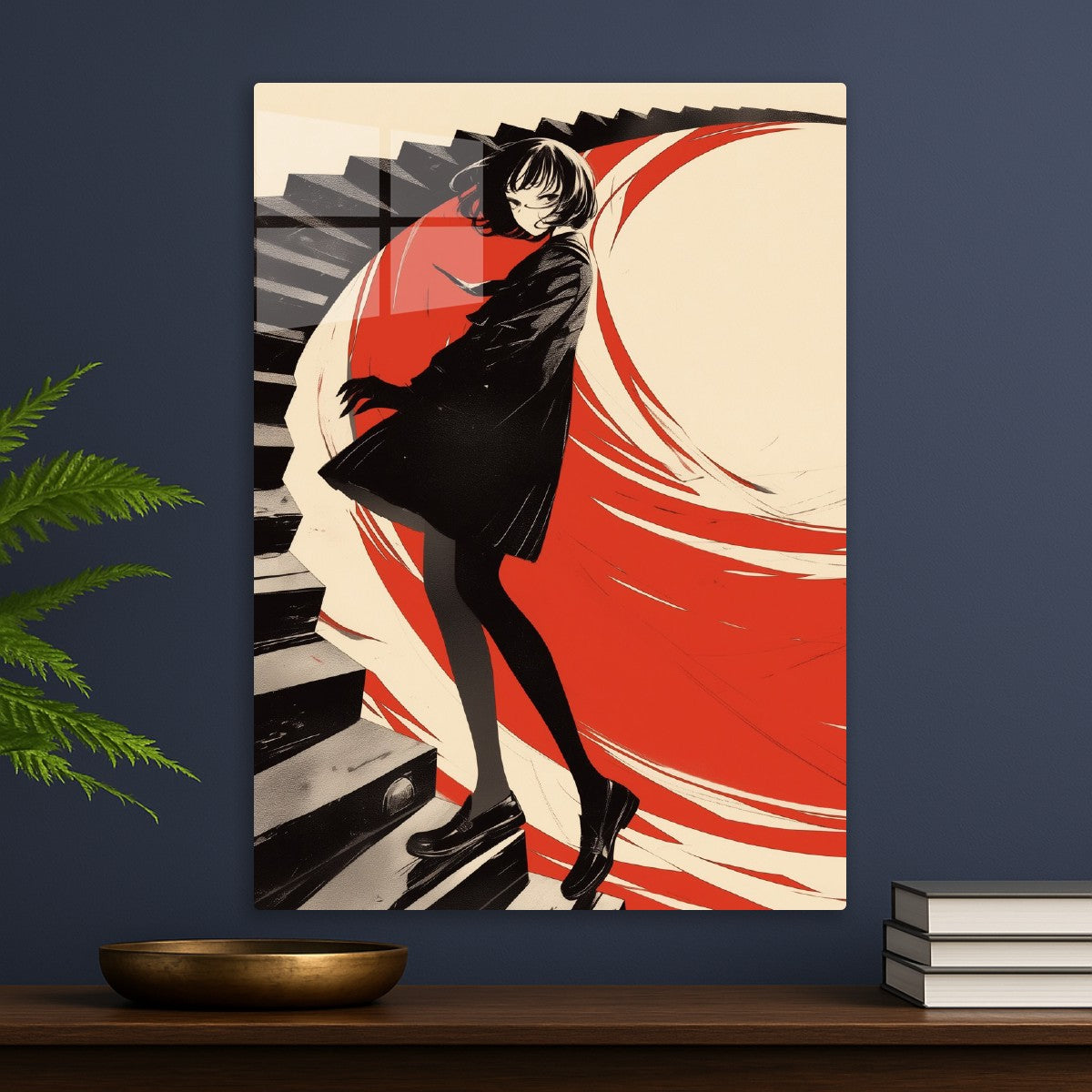 Anime Girl on Stairs with Red 