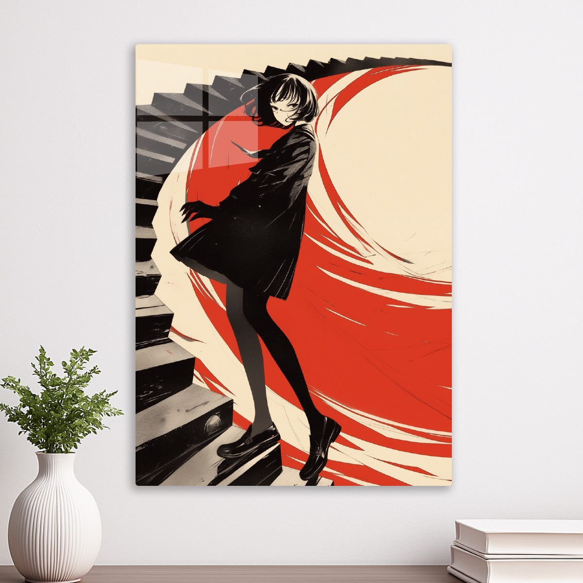 Anime Girl on Stairs with Red 