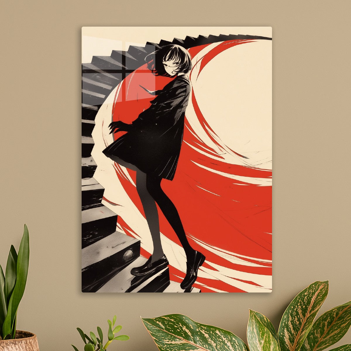 Anime Girl on Stairs with Red 