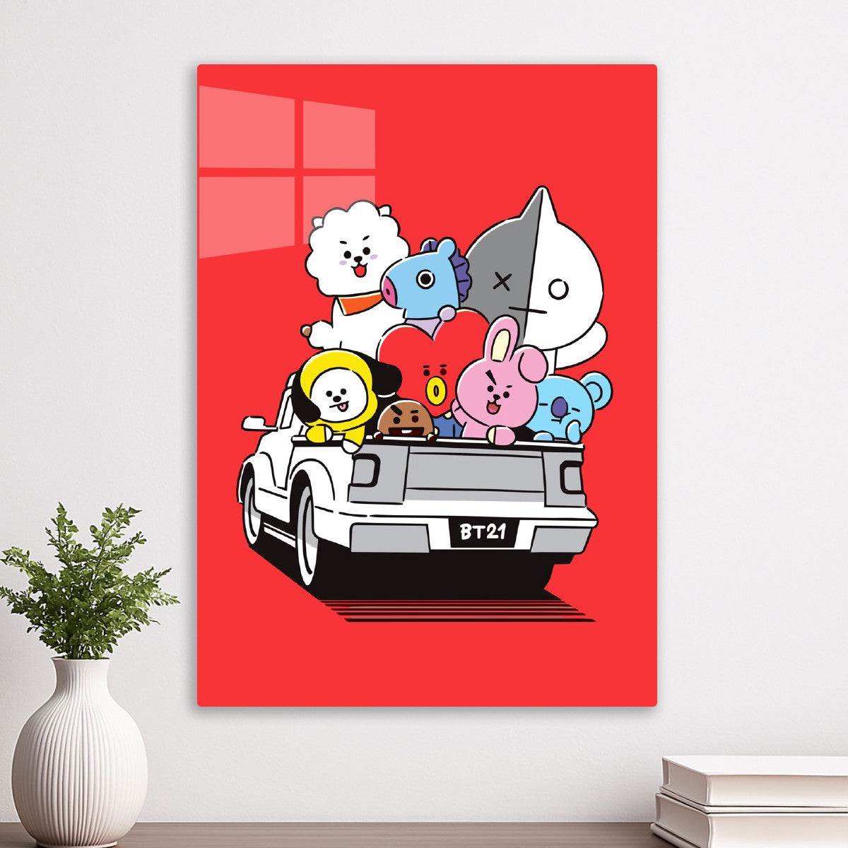 BT21 characters in a truck