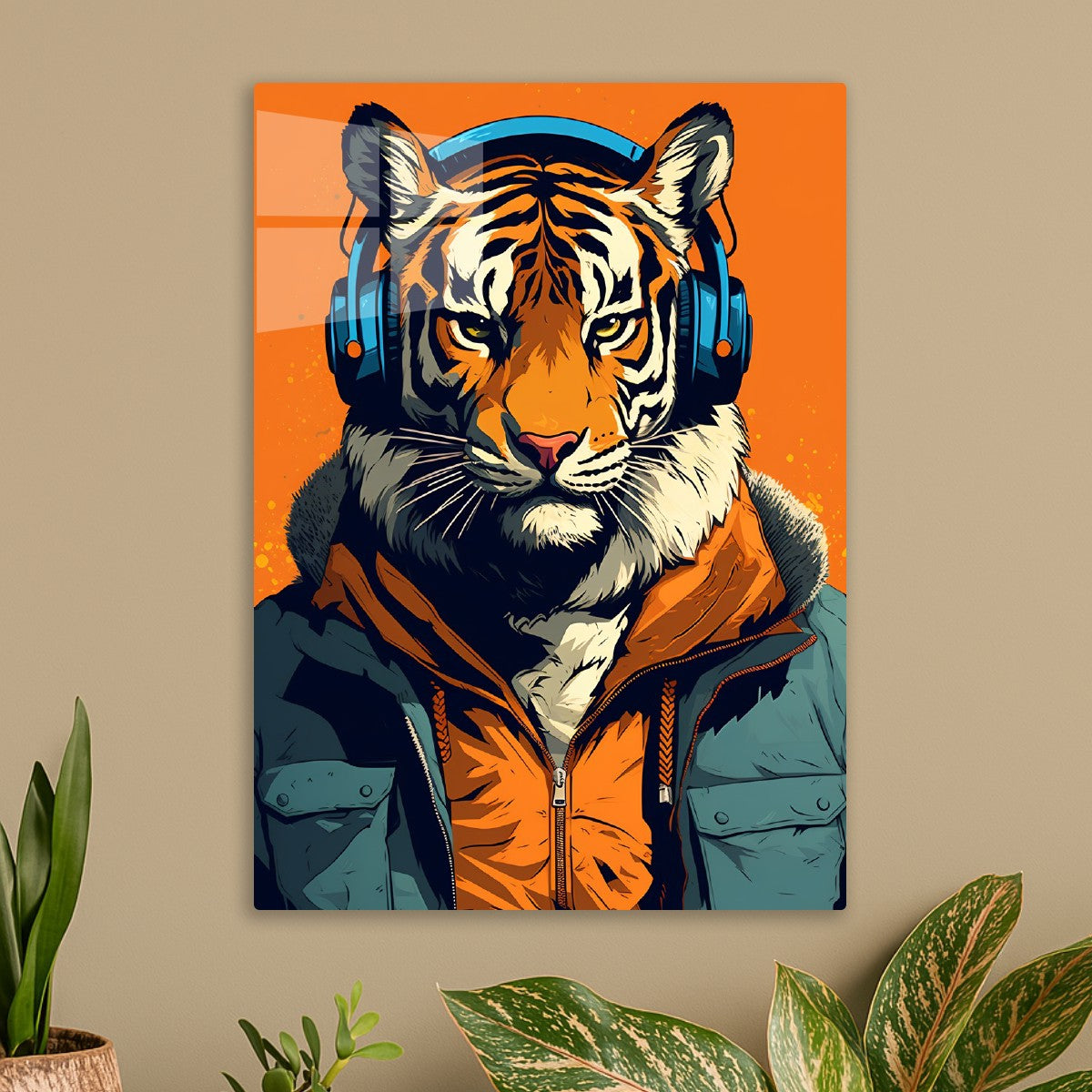 Animated Tiger listening music