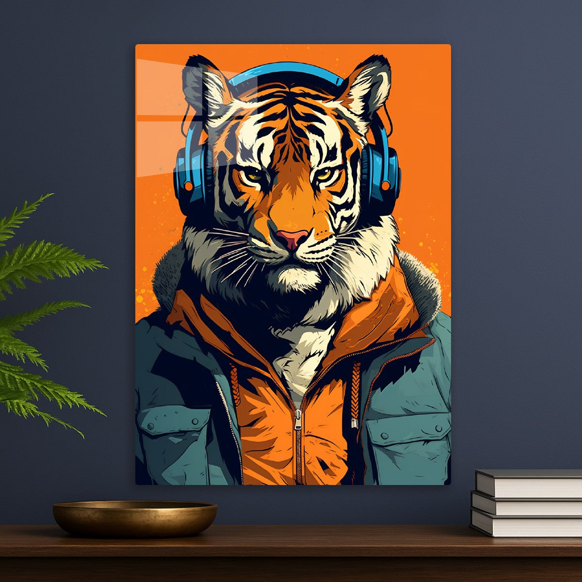 Animated Tiger listening music