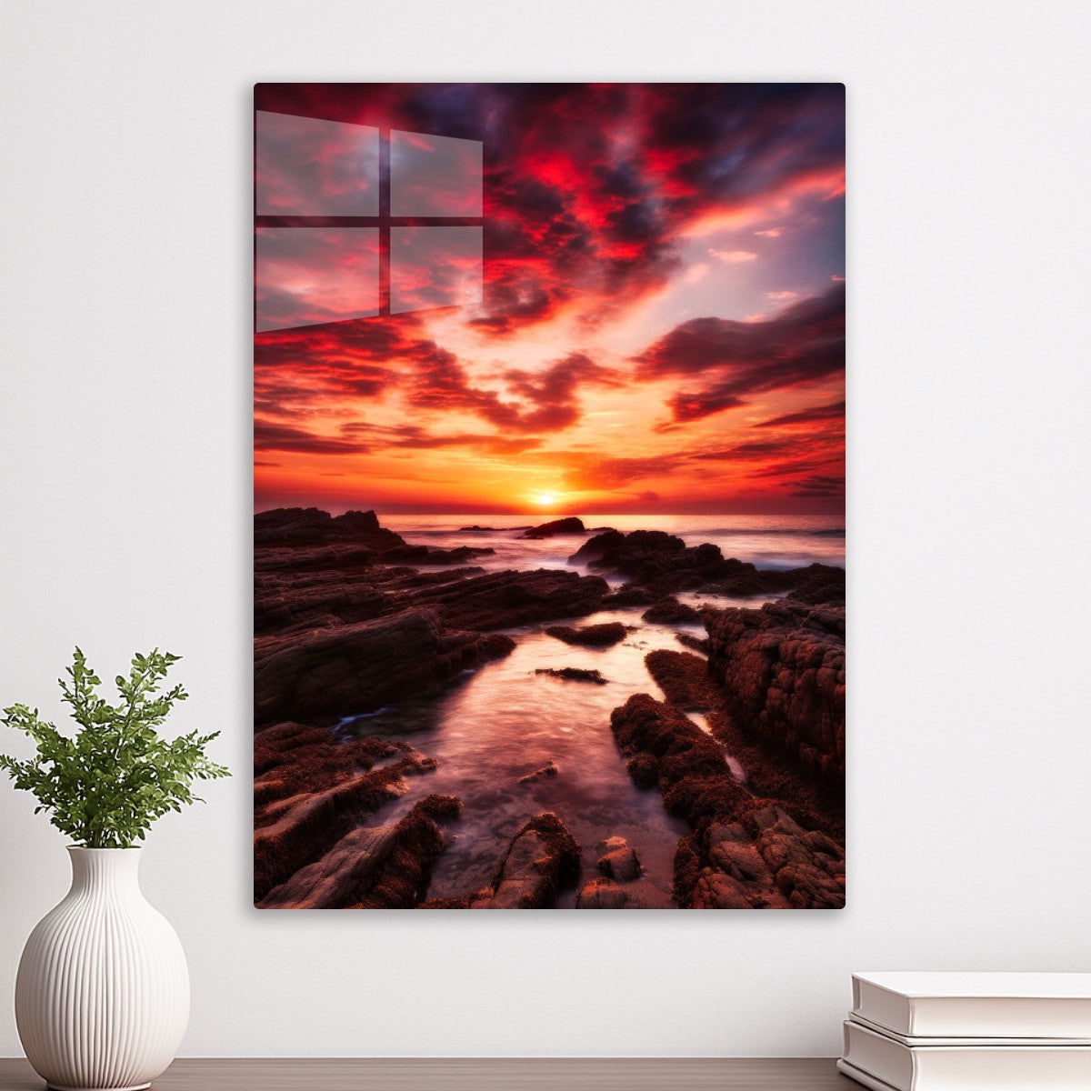 Sunset rocky beach seaside