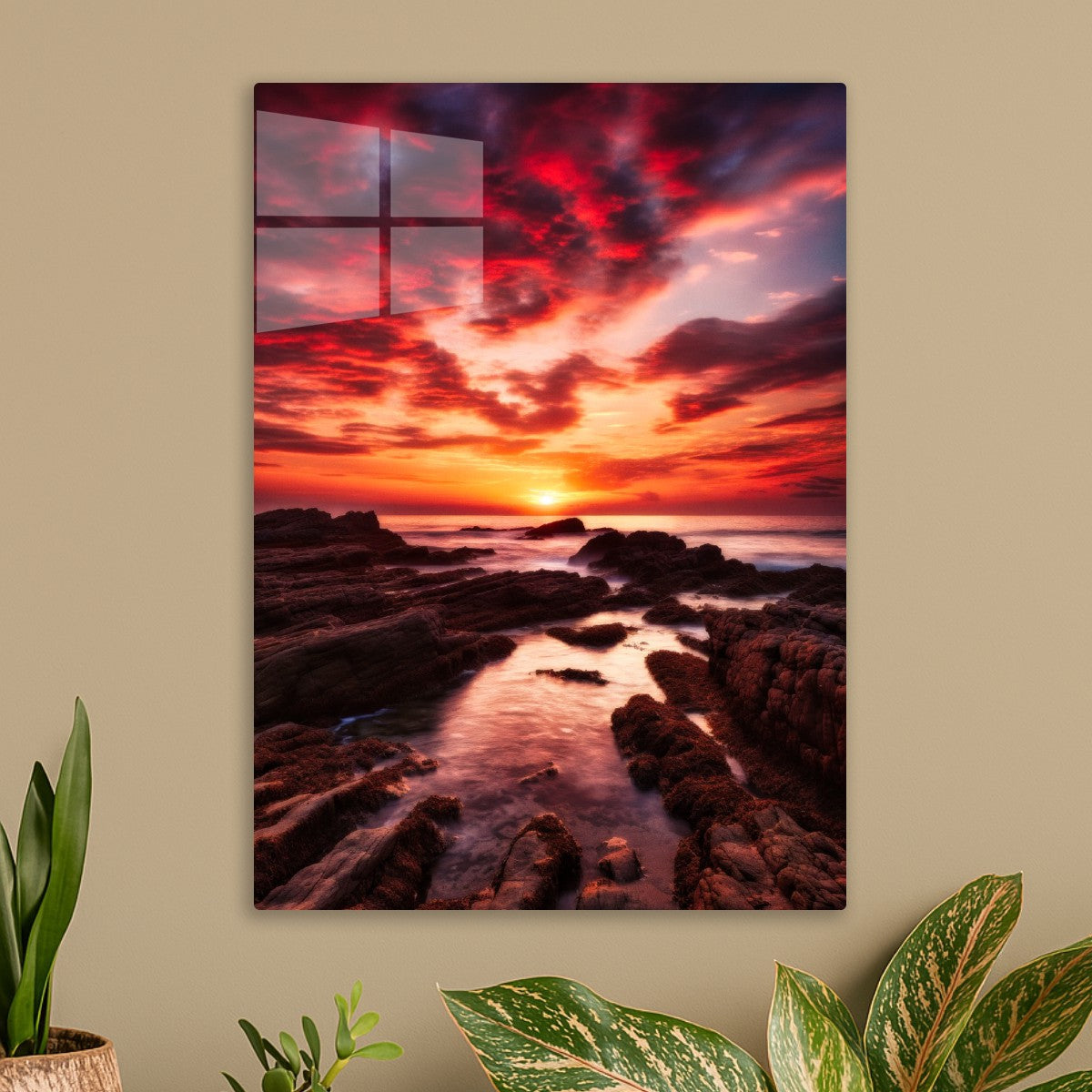 Sunset rocky beach seaside