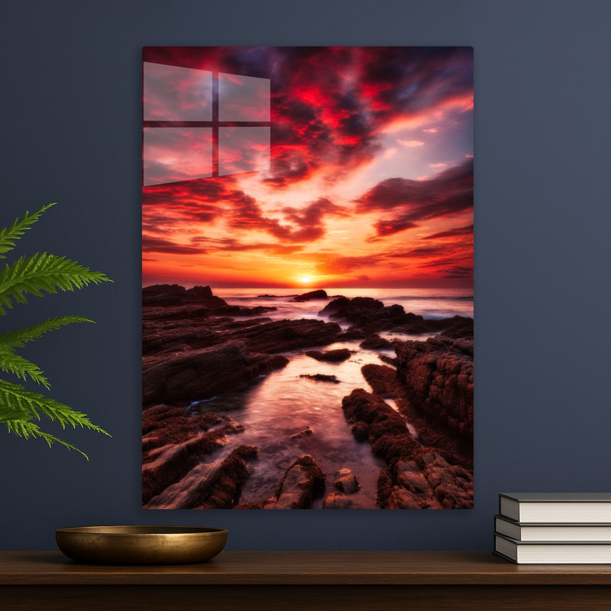 Sunset rocky beach seaside