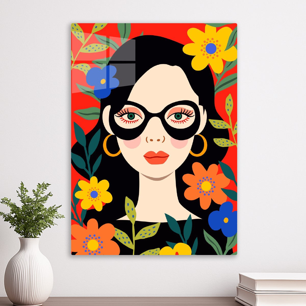 Bold Woman in Floral Frame